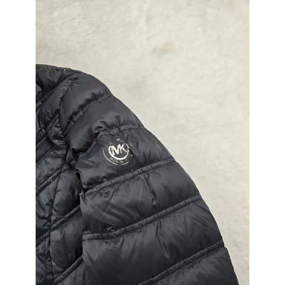 Michael Kors Puffer Jacket Womens Small Black Down Packable Chevron Quilted
